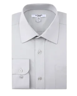 Classic Regular Fit Cotton Convertible Cuff Dress Shirt In Gray