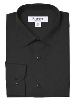 Classic Regular Fit Cotton Convertible Cuff Dress Shirt In Black