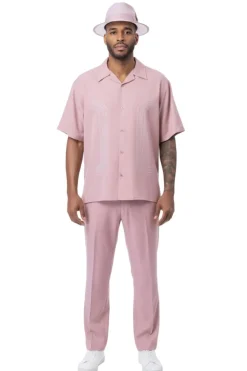 Curved Geometric Short Sleeve Walking Suit - Blush