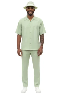 Curved Geometric Short Sleeve Walking Suit - Mint