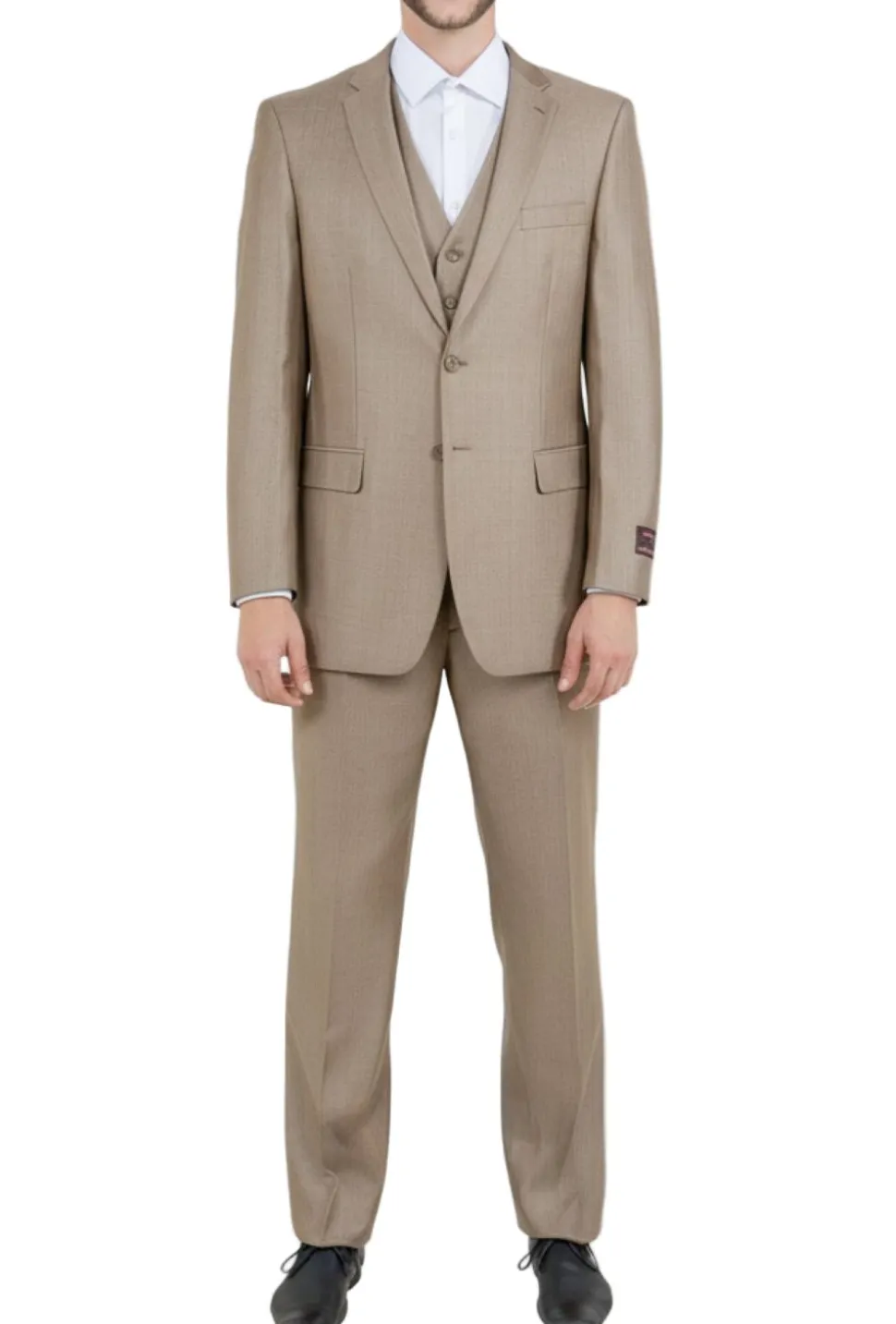 Dark Tan 3 Piece Modern Fit Suit 2 Button V-Neck Vest