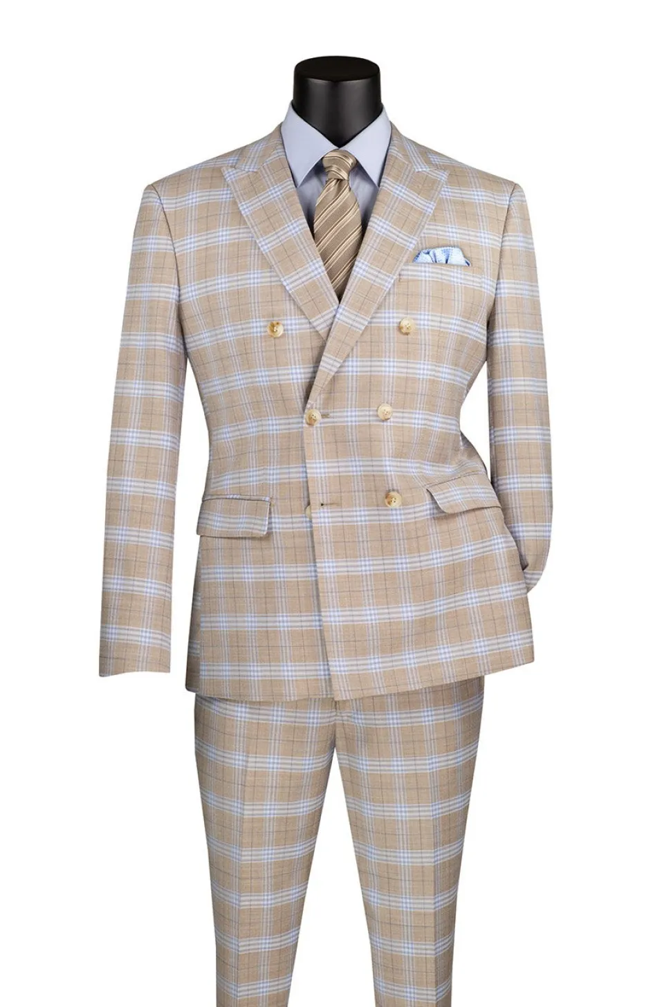Duke of Windsor Collection - Slim Fit 2 Piece Double Breasted Windowpane Suit in Tan