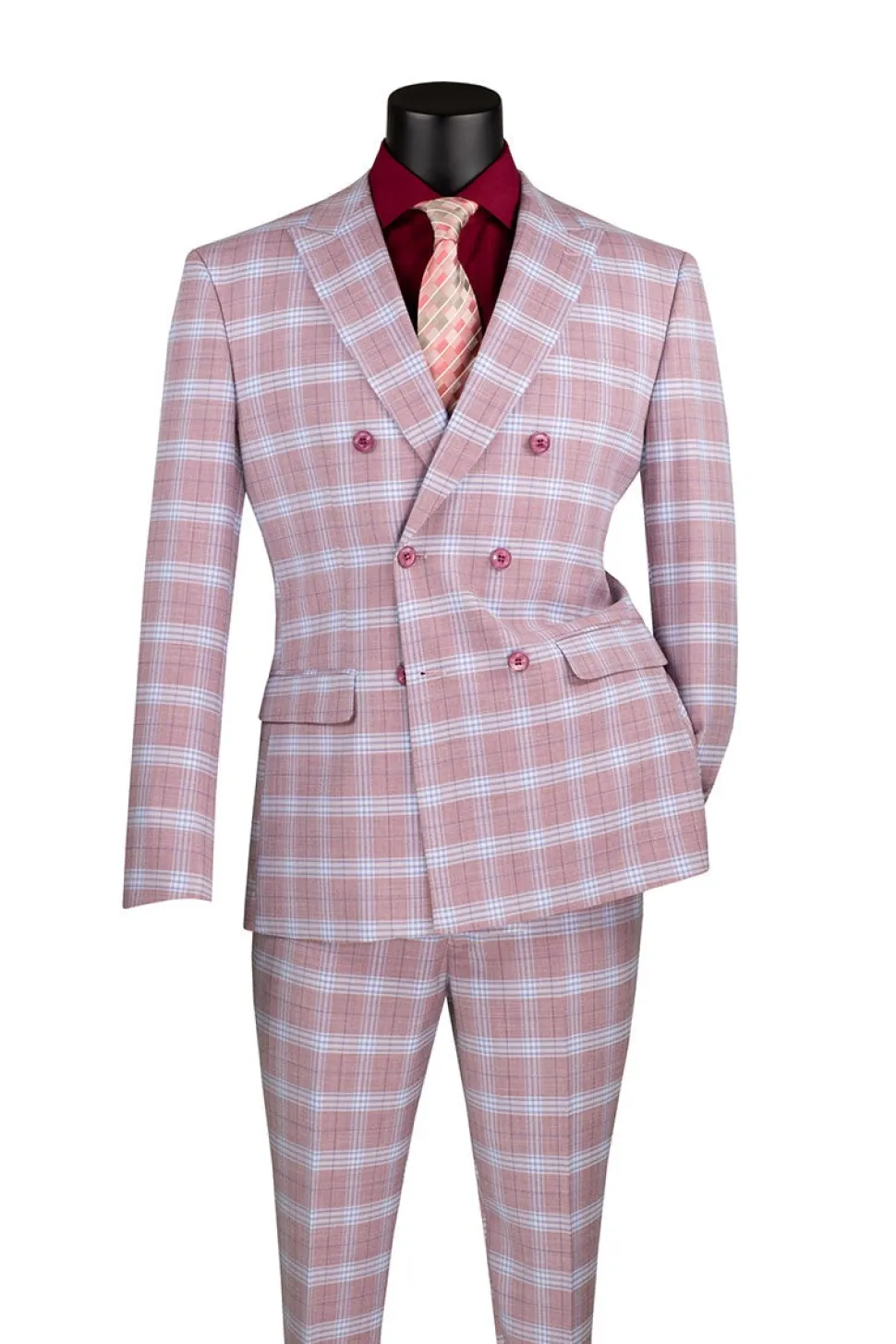 Duke of Windsor Collection - Slim Fit 2 Piece Double Breasted Windowpane Suit in Adobe Rose