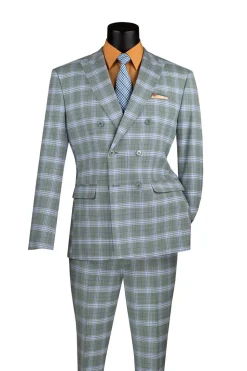 Duke of Windsor Collection - Slim Fit 2 Piece Double Breasted Windowpane Suit in Sea Grass