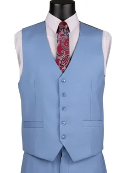 Dusty Blue Regular Fit 3 Piece Suit with Vest and Adjustable Waistband Pants