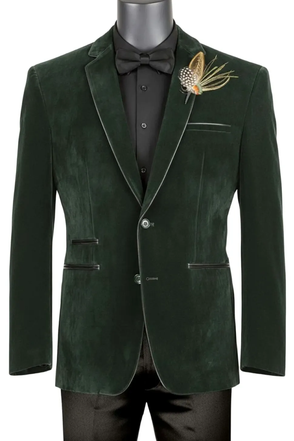 Emerald Green Slim Fit Velvet Sport Coat Single Breasted 2 buttons