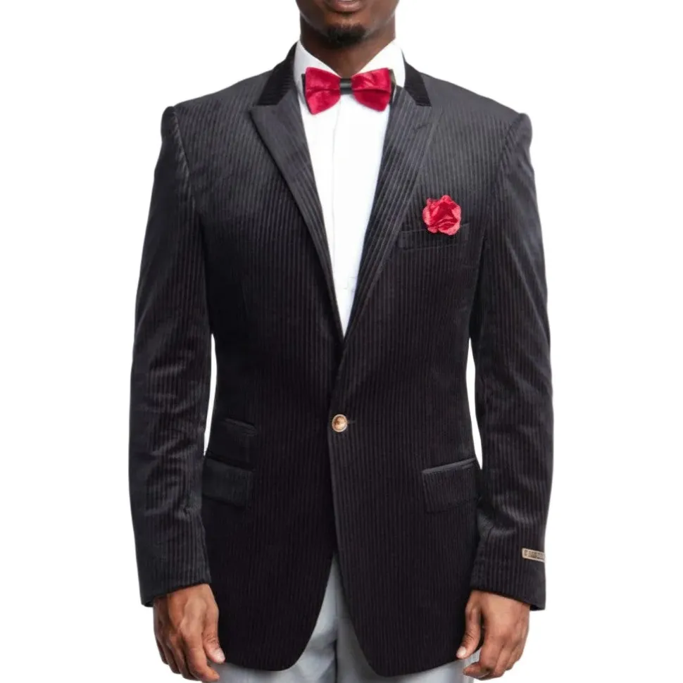 Empire Collection - Black Velvet Stripe Sports Coat Modern Fit