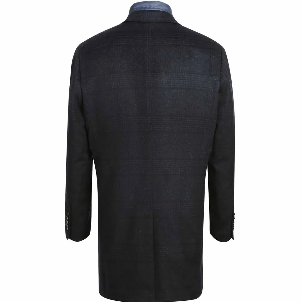 English Laundry Blue Tone-on-tone Glen Plaid Slim Fit Wool Blend Short Coat with Detachable Full Zipper
