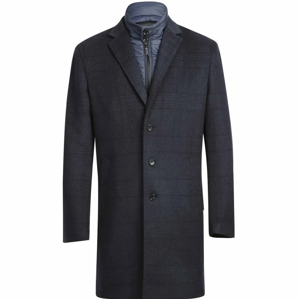 English Laundry Blue Tone-on-tone Glen Plaid Slim Fit Wool Blend Short Coat with Detachable Full Zipper