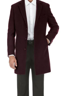 English Laundry Burgundy Fall/Winter Essential Slim Fit Overcoat Wool Blend