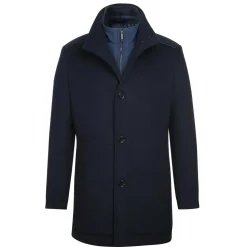 English Laundry Navy Slim Fit Wool Blend Short Coat with Detachable Full Zipper
