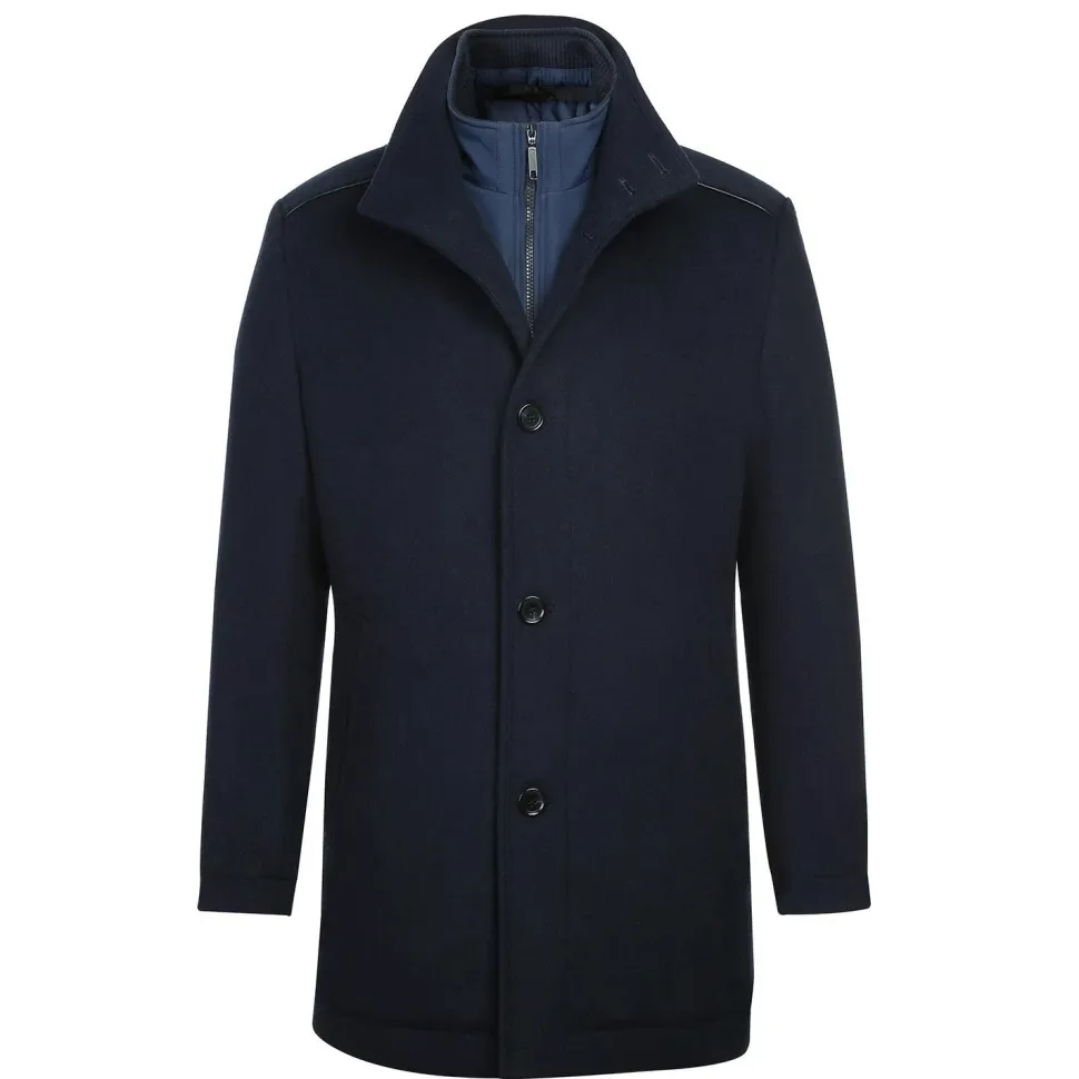 English Laundry Navy Slim Fit Wool Blend Short Coat with Detachable Full Zipper