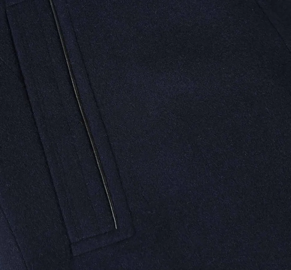 English Laundry Navy Slim Fit Wool Blend Short Coat with Detachable Full Zipper
