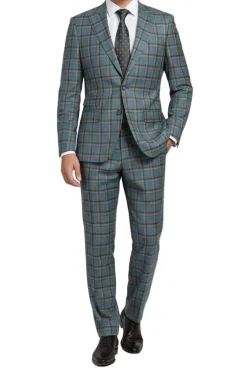 English Laundry 2-Piece Light Gray with Bronze Stereoscopic-Grid Slim Fit Suit Wool Blend