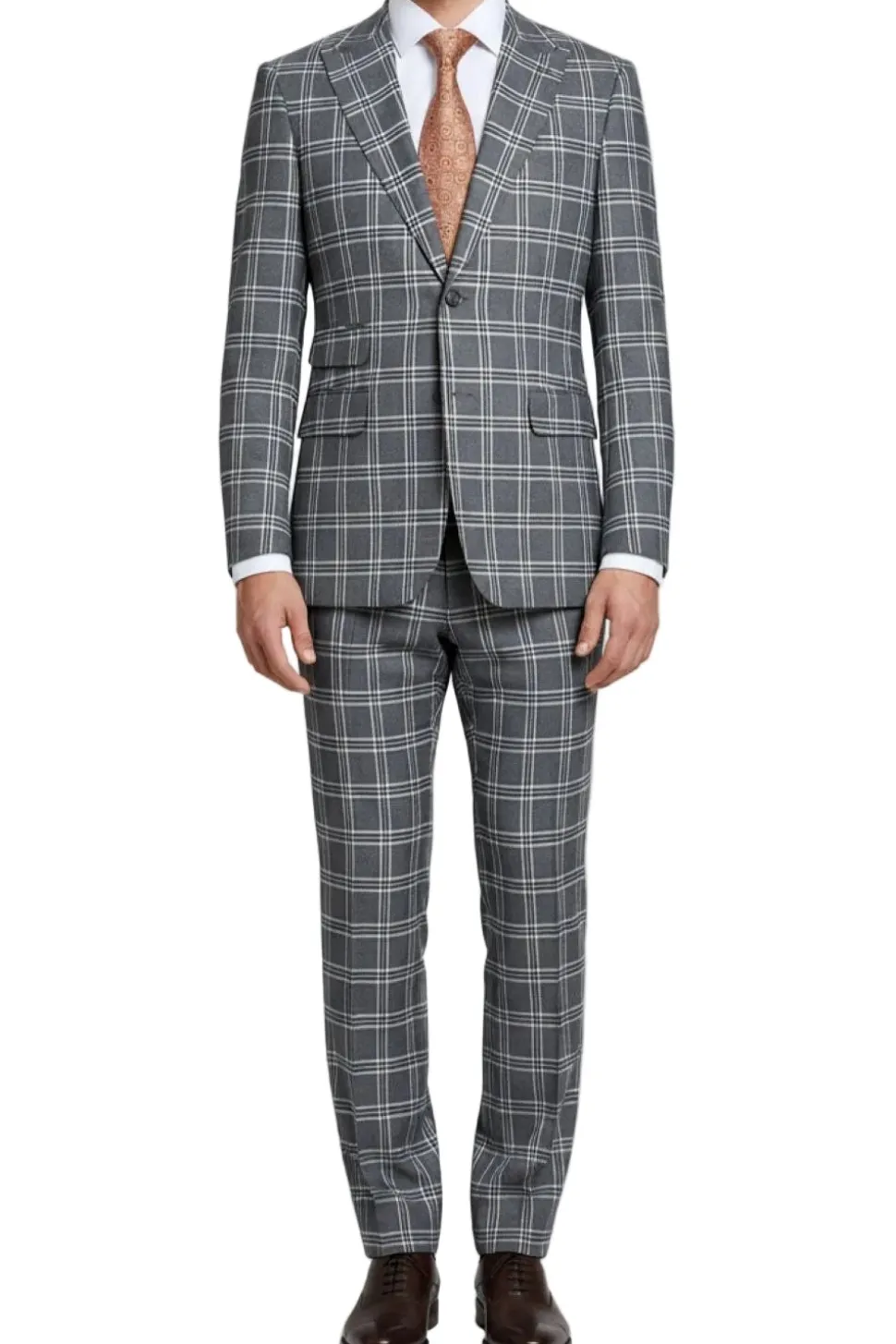 English Laundry Slim Fit Dimgray with White Check Suit