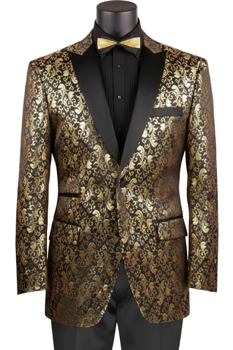 Gold Regular Fit Floral Pattern Jacket Peak Lapel