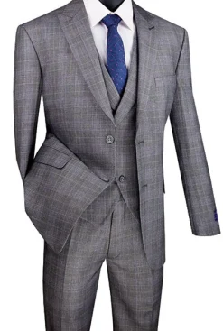 Gray Modern Fit Glen Plaid 2 Button Peak Lapel 3 Piece Suit