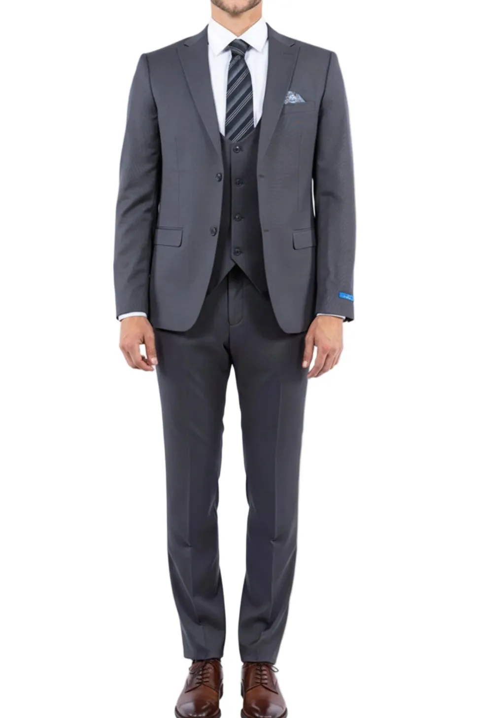 Gray 3 Piece Hybrid Fit Peak Lapel Suit