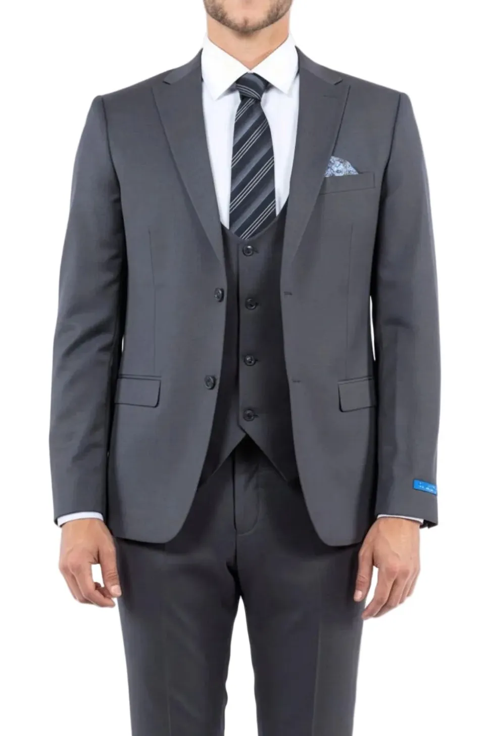 Gray 3 Piece Hybrid Fit Peak Lapel Suit