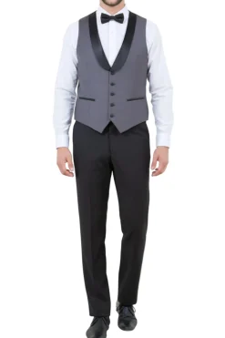 Gray Slim Fit Tuxedo 3 Piece with Satin Shawl Collar Vest