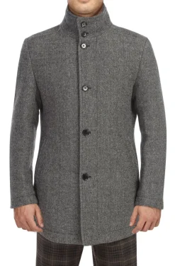 Gray Wool Blended Quilted Overcoat Slim Fit with Detachable Bib