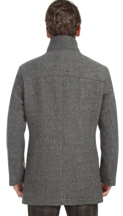 Gray Wool Blended Quilted Overcoat Slim Fit with Detachable Bib