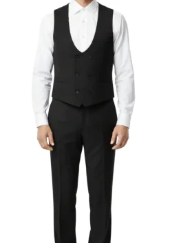 Greenwich Collection - Black 3 Piece Regular Fit Textured Suit