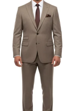 Greenwich Collection - Taupe 3 Piece Regular Fit Textured Suit