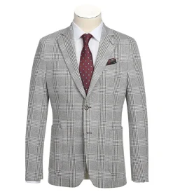 Half Canvas Slim Fit Blazer in Plaid Gray
