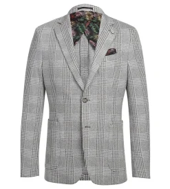 Half Canvas Slim Fit Blazer in Plaid Gray