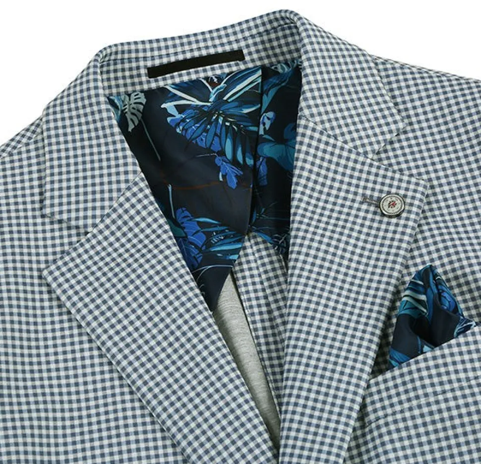 Half Canvas Slim Fit Blazer in Sage Blue Check
