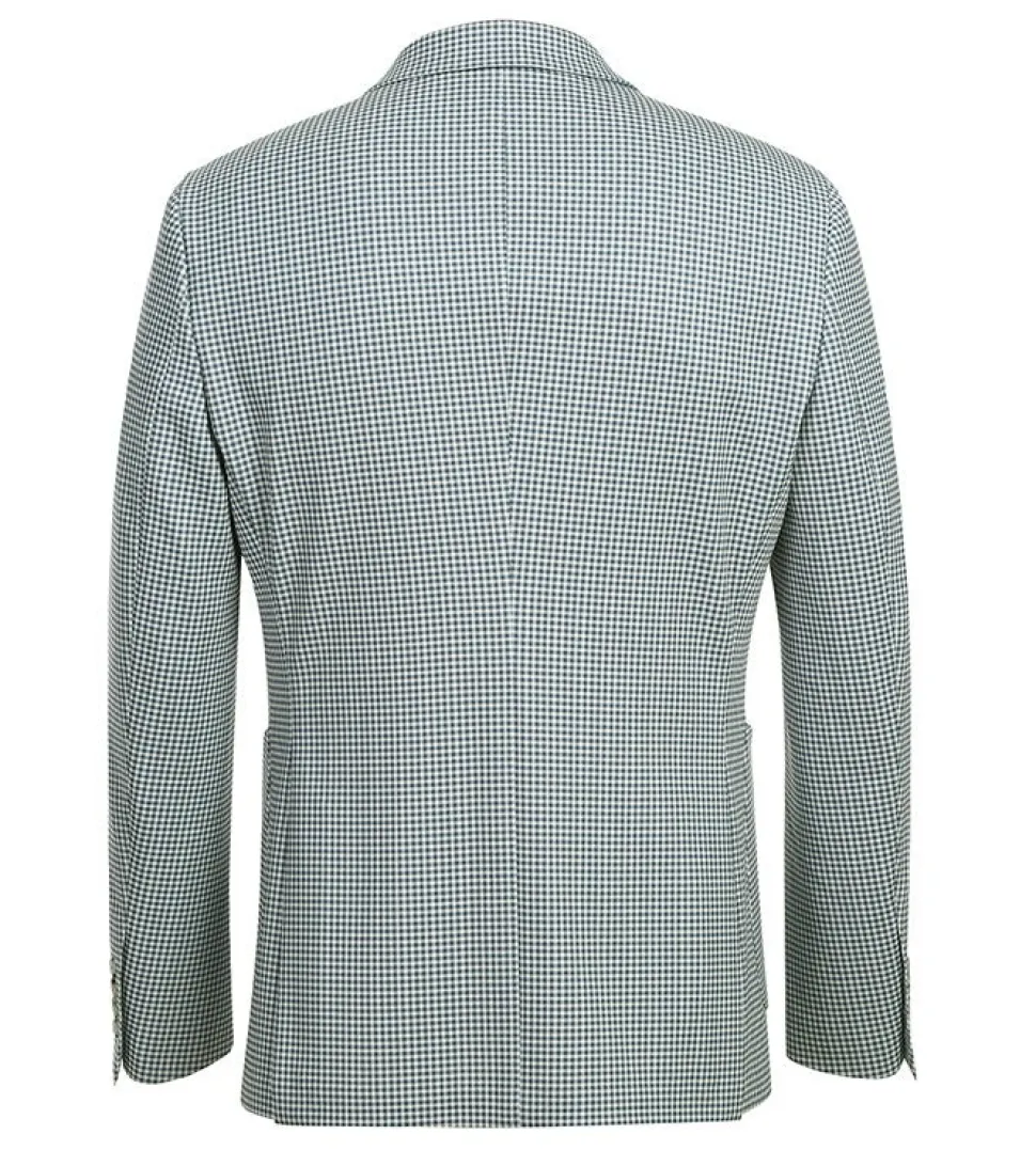 Half Canvas Slim Fit Blazer in Sage Blue Check