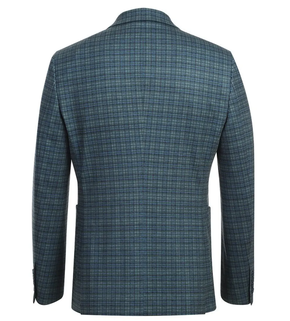 Half Canvas Slim Fit Blazer in Green Blue Check