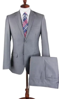 Hudson Collection - Light Gray Regular Fit 3 Piece Notch Lapel Suit