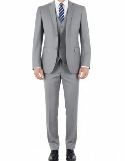 Hudson Collection - Light Gray Regular Fit 3 Piece Notch Lapel Suit