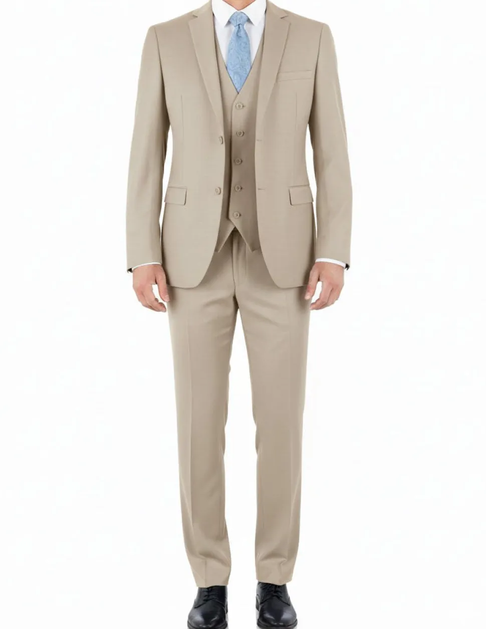Hudson Collection - Sand Regular Fit 3 Piece Notch Lapel Suit