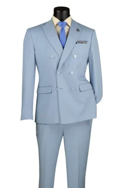 Ice Blue Slim Fit Double Breasted 2 Piece Suit with Adjustable Waistband