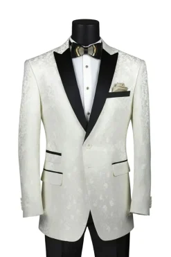 Ivory Regular Fit Floral Pattern Jacket Peak Lapel