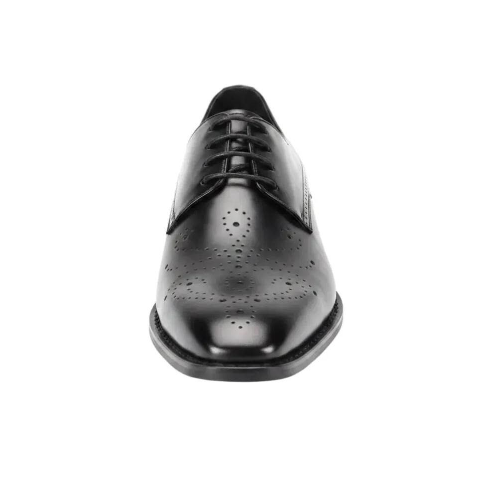 Joel Collection - Black Leather Medallion Toe Lace-Up Dress Shoes