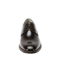 Joel Collection - Chocolate Brown Leather Medallion Toe Lace-Up Dress Shoes