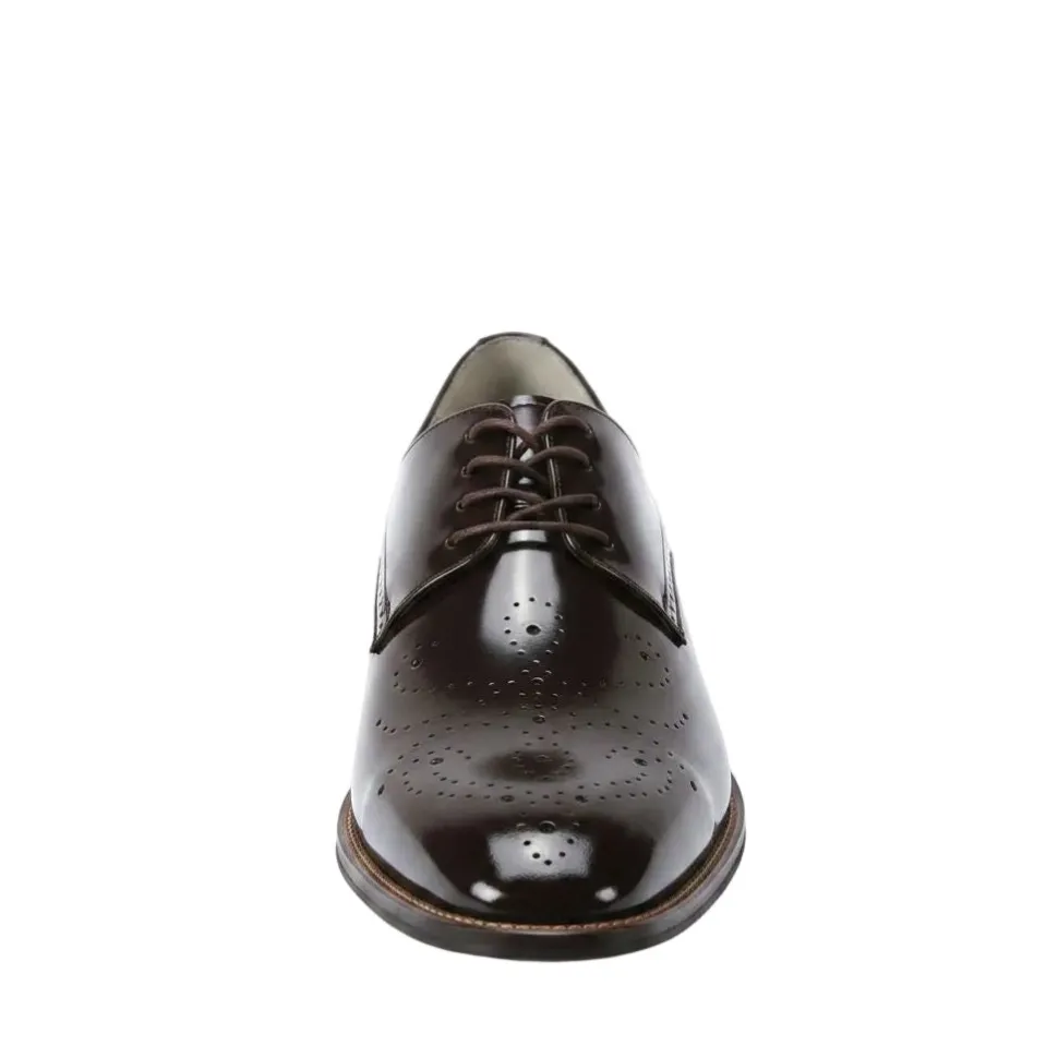 Joel Collection - Chocolate Brown Leather Medallion Toe Lace-Up Dress Shoes