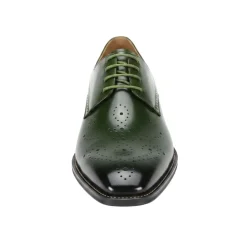 Joel Collection - Green Leather Medallion Toe Lace-Up Dress Shoes
