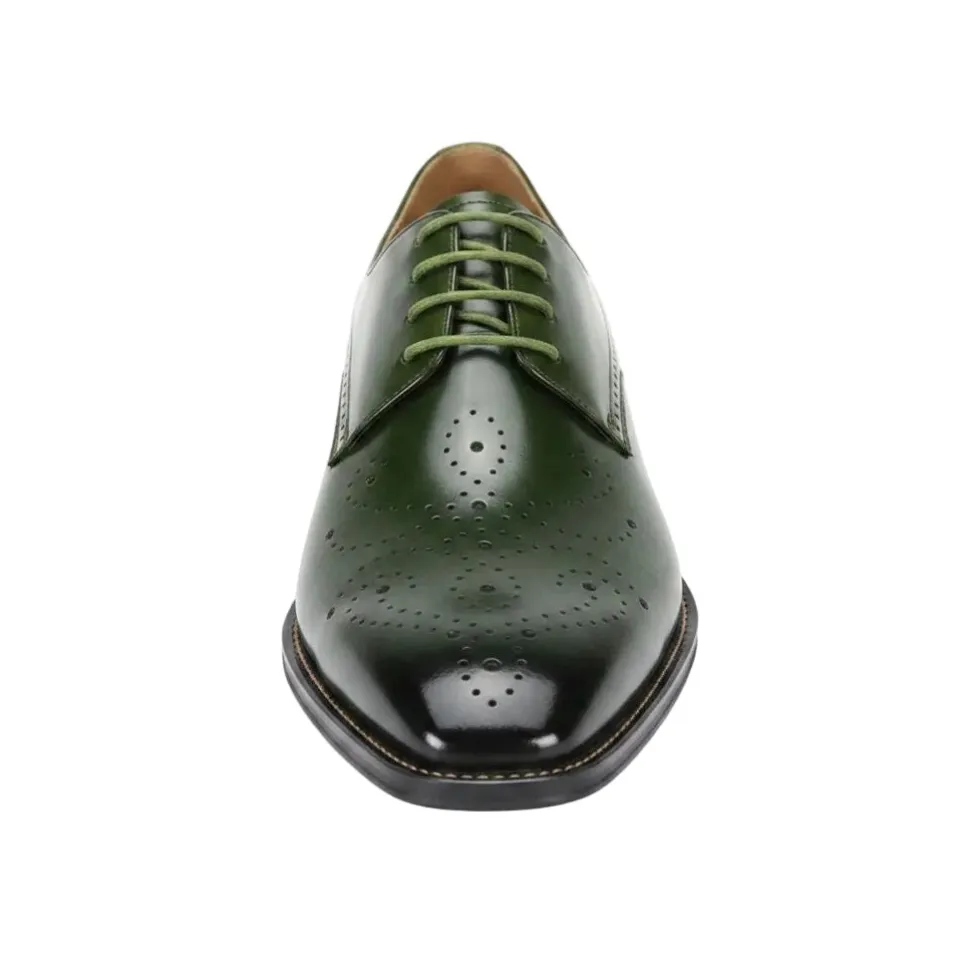 Joel Collection - Green Leather Medallion Toe Lace-Up Dress Shoes