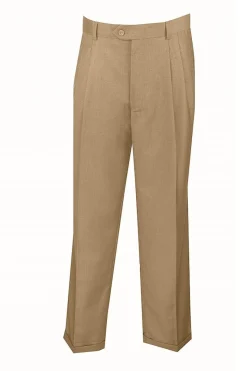 Khaki Dress Pants Regular Leg Pleated Pre-hemmed With Cuffs