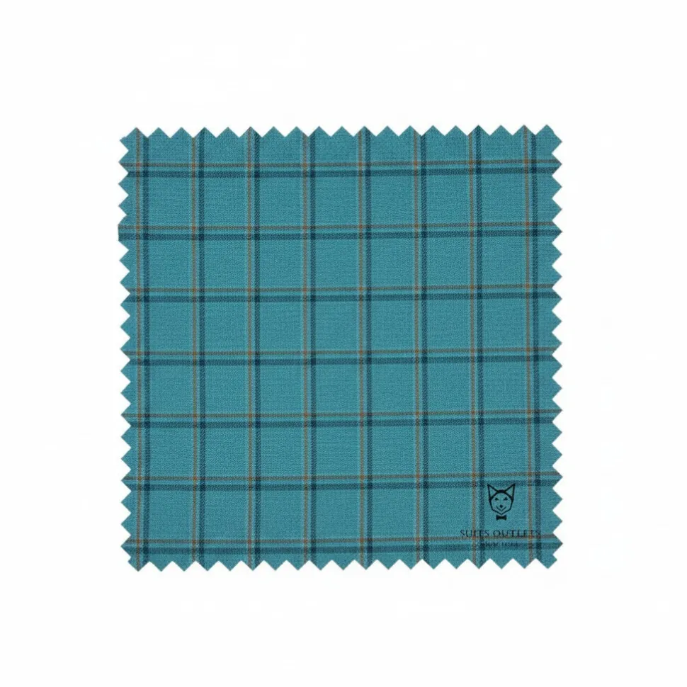 Lazio Collection - Modern Fit Windowpane Suit 3 Piece in Teal Blue