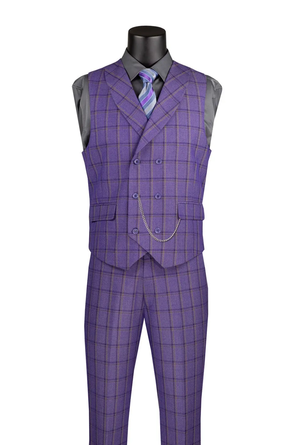 Lazio Collection - Modern Fit Windowpane Suit 3 Piece in Purple