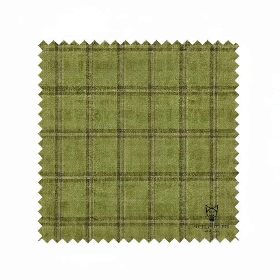 Lazio Collection - Modern Fit Windowpane Suit 3 Piece in Moss Green with Adjustable Waistband Pants