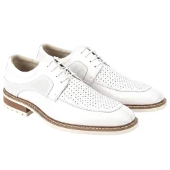 Lenny Collection - White Perforated Moc-Toe Lace-up Dress Shoes