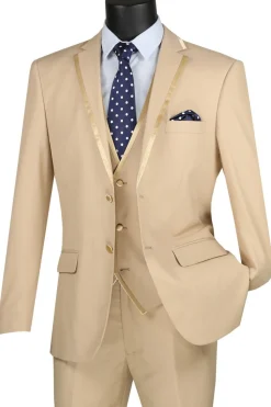 Leonardo Collection - Slim Fit Tuxedo 2 Buttons 3 Piece Beige Suit