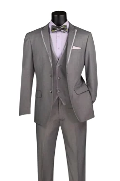 Leonardo Collection - Slim Fit Tuxedo 2 Button 3 Piece Suit Light Gray